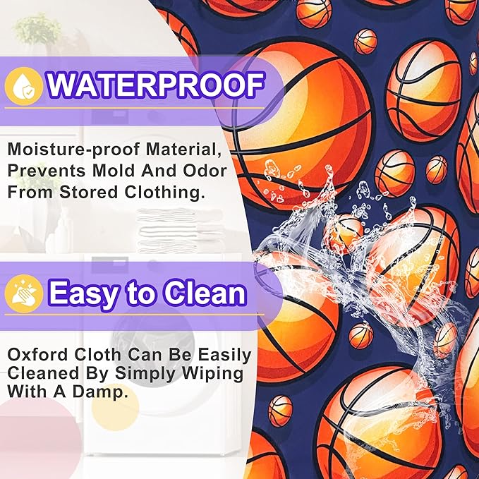 Basketball Laundry Basket Oxford Cloth Ball Sports Laundry Hamper Funny With Handle Foldable Portable Clothes Storage Basket 18.9 X 16.5 In Storage Bag For Laundry Room/Bathroom/Bedroom/Dormitories