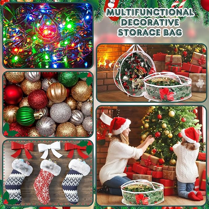 Zhengmy 3 Pcs 48 Inch Christmas Clear Wreath Storage Bags Xmas Wreath Storage Container Bags with Dual Zippers and Handles for Holiday Garland