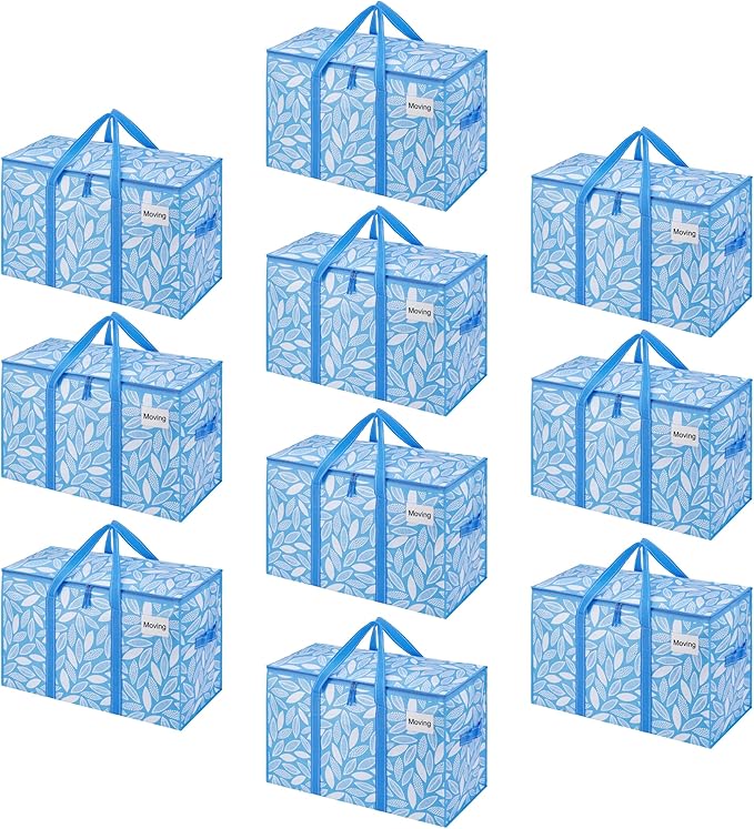 VENO 10 Pack Moving Bags, Heavy Duty, Moving Boxes Alternative, Packing Storage Supplies, Dorm Room Essentials with Zipper for Clothes, Extra Large Packaging Totes (Spring Breeze, 10 Pack)