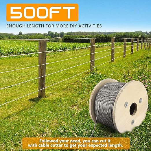3/16" Stainless Steel Cable 500FT, 7 x 19 Strand Wire Rope Aircraft Cable, 3700lbs Breaking Strength for Deck Cable Railing, Ziplines, Clotheslines, and DIY Balustrades