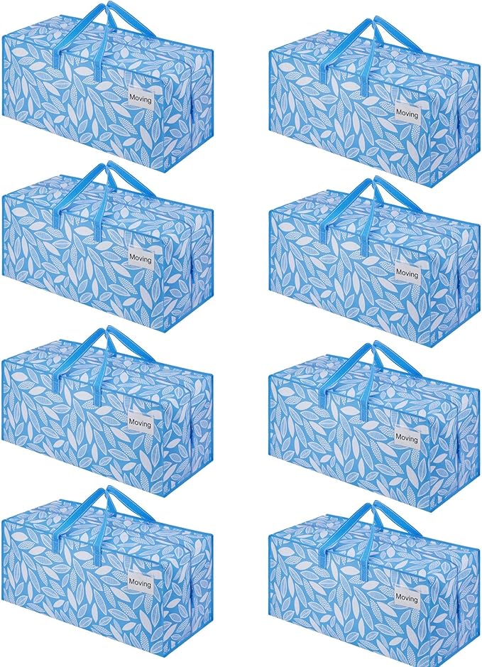 VENO 8 Pack Heavy Duty Moving Bags with Backpack Straps, Zippers & Handles, Extra Large Packing Bags for College Dorm Essentials, Moving Supplies Alternative to Cardboard Moving Boxes
