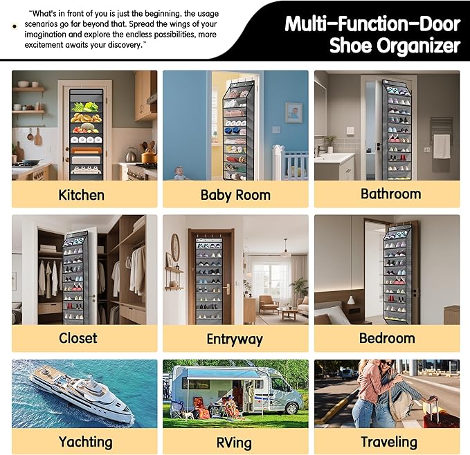 10 Tier Over The Door Organizer - Heavy Duty Hanging Storage Rack with Sturdy Oxford Fabric, Holds 20+ Pairs of Footwear, Boots & Sneakers, Saves 50% Closet Space (Gray)