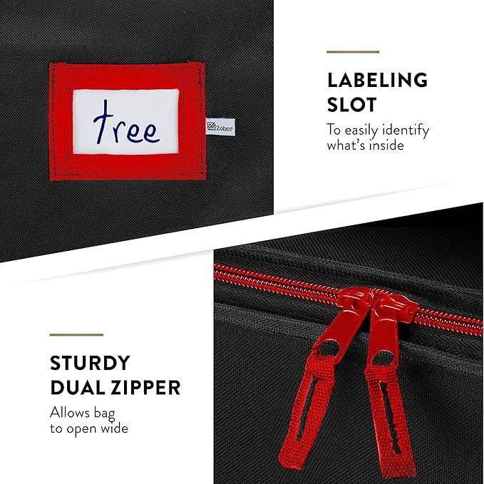 ZOBER Wide Christmas Tree Storage Bag - Maximum Accessibility - Fits 9 Ft Trees - 600D Oxford Fabric Christmas Tree Bag For Storage Box For Xmas - Strong, Durable Straps & Handles - Card Slot -Black