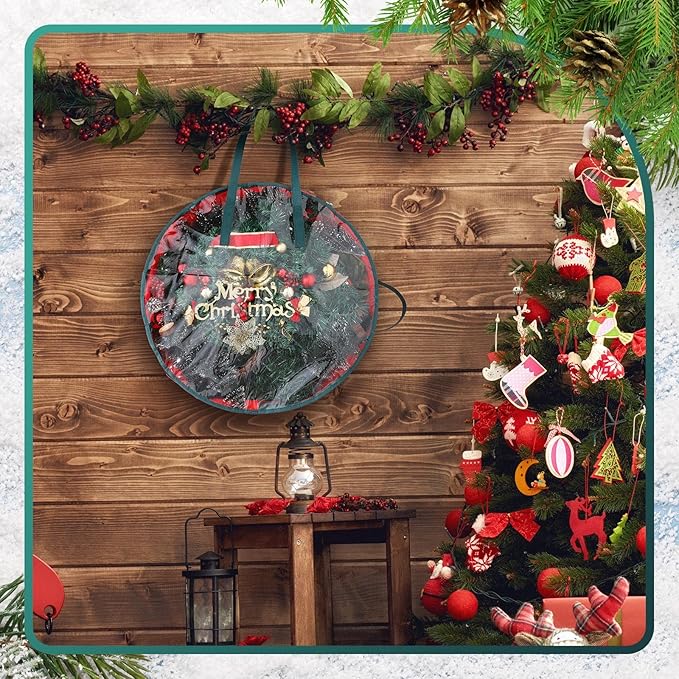 Shappy 4 Pcs Christmas Wreath Storage Bag Clear Wreath Box Storage Containers with Clear Window and Handle Christmas Garland Containers for Xmas Holiday Seasonal Bags (30 Inch)