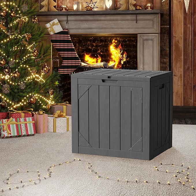 31 Gallon Resin Deck Box Waterproof Outdoor Storage Box for Patio Furniture Pool Accessories Indoor Storage for Cushion Garden Tools, Gray