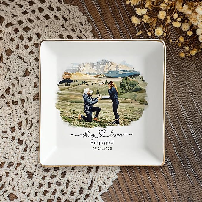 Chillever Custom Photo Ring Dish, Personalized Jewelry Holder, Picture Trinket Tray, Engagement Gift for Her, Wedding Keepsake Jewelry Dish, Memorial Gifts, Custom Couple Portrait Keepsake 4