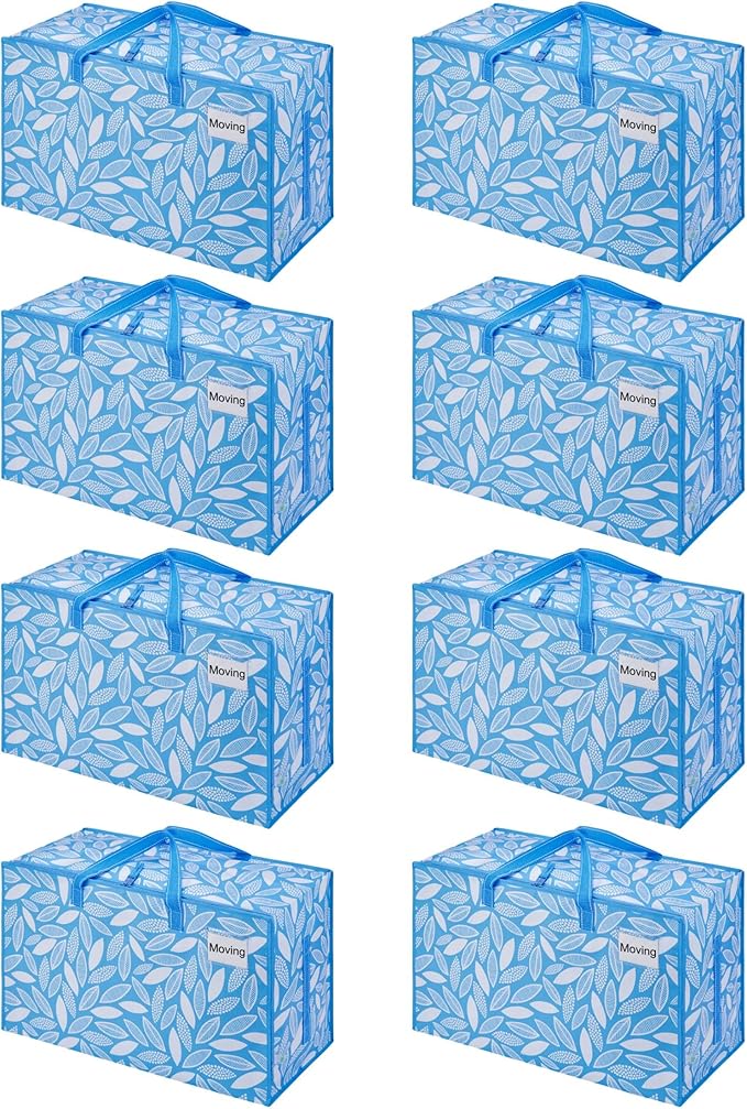 VENO 8 Pack Moving Bags and Large Christmas Decoration Storage Bins with lids. Alternative to Moving Boxes, Packing Supplies for College. Heavy Duty Totes (Spring Breeze, 8 Pack)