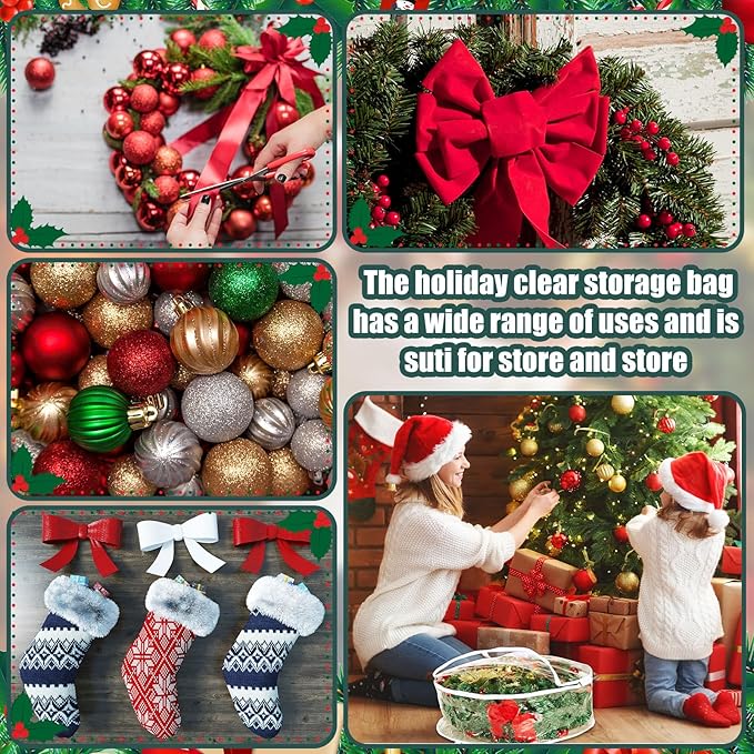 Zhengmy 2 Pcs Christmas Wreath Storage Bags Transparent Wreath Storage Container Wreaths Box with Dual Zippers and Handles for Xmas Holiday Wreaths Garland (24 Inch, 36 Inch)