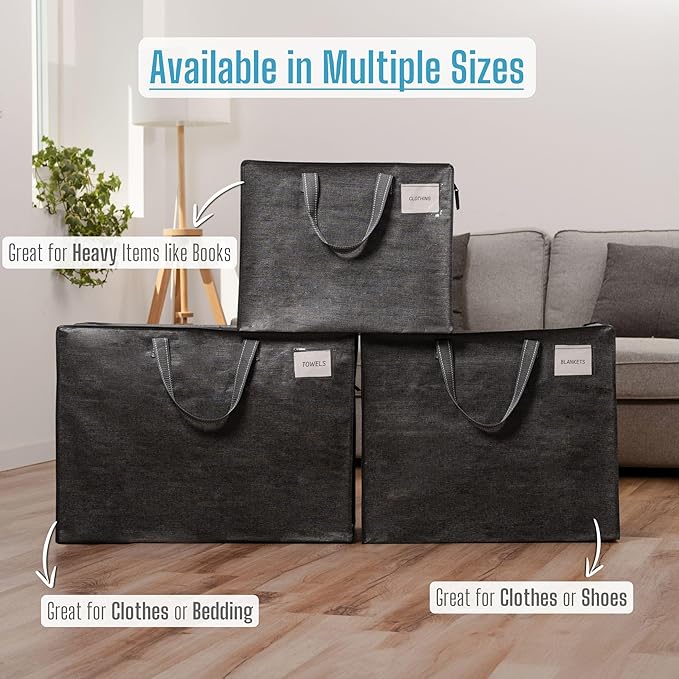 VENO 4 Pack Moving Bags, Christmas Storage Containers, Storage Totes, Zipper On Top, Sturdy, Storage Bags for Camping, Clothes, Bedding, Comforters, Pillows (27 Gallon Dark Gray, 4 Pack)