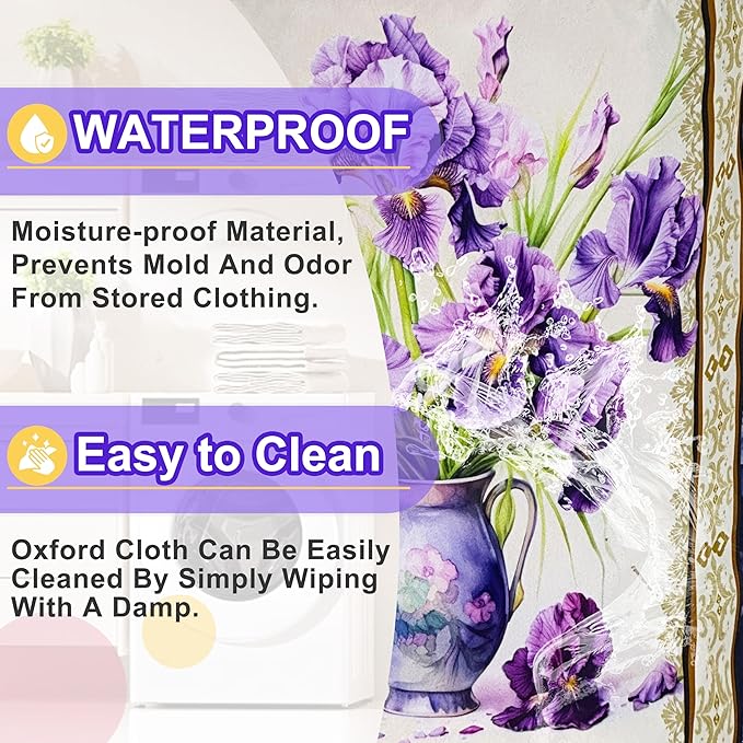 Iris Flower Laundry Basket Purple Floral Oxford Cloth Laundry Hamper Funny With Handle Foldable Portable Clothes Storage Basket 18.9 X 16.5 In Storage Bag For Laundry Room/Bathroom/Bedroom/Dormitories