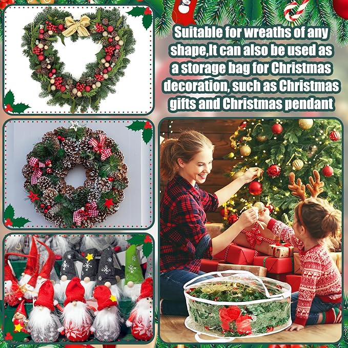 Shappy 10 Pcs 36 Inch Christmas Wreath Storage Container Clear Wreath Storage Bags PVC Waterproof Garland Bags with Clear Window Dual Zippers and Handles for Xmas Holiday Artificial Garland (White)