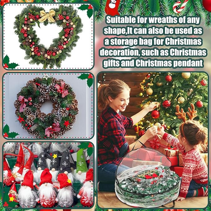 Shappy 4 Pcs 36 Inch Christmas Wreath Storage Container Clear Wreath Storage Bags PVC Waterproof Garland Bags with Clear Window Dual Zippers and Handles for Xmas Holiday Artificial Garland (Black)