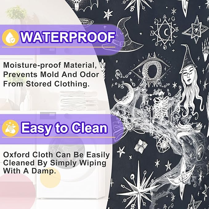 Witch Gothic Laundry Basket Skull Magic Oxford Cloth Laundry Hamper Funny With Handle Foldable Portable Clothes Storage Basket 18.9 X 16.5 In Storage Bag For Laundry Room/Bathroom/Bedroom/Dormitories