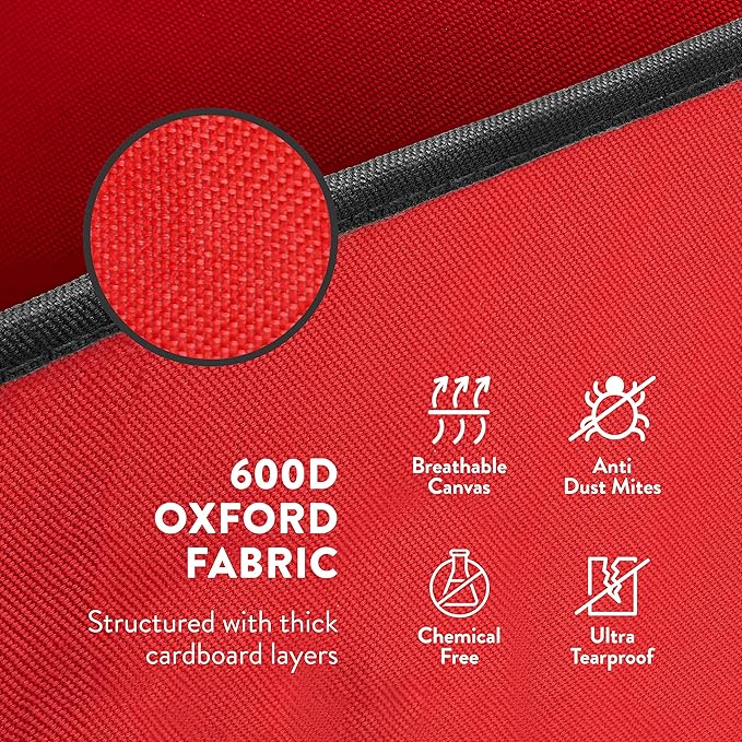 ZOBER Christmas Ornament Storage Box - Stores 64 3" Ornaments with Drawer Style Trays - Tear Proof 600D Oxford Fabric - Ornament Organizer Storage Box, Durable Christmas Containers Holder - Red