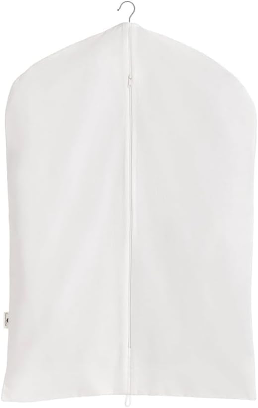 Garment Bag for Hanging Clothes – Organic Cotton Suit & Coat Cover with Zipper | Breathable Closet Organizer for Travel & Storage (Medium, 24"x40", Off-White)