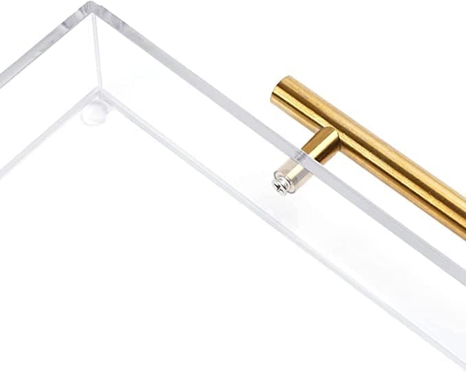 11"x14" Clear Acrylic Serving Tray with Golden Handles, Sturdy Huge Capacity Acrylic Tray for Coffee, Juice, Kitchen and Desk Organizer (11"x14")
