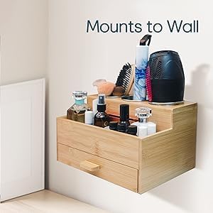 Hair Tool Storage Organizer, Bamboo Hair tool organizer for Bathroom, Kitchen and Makeup,Hair organizer storage Perfect for Storing Blow Dryer, Straightener and Brush