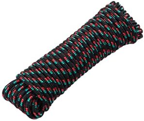 3/8 Inch 50ft Braided Polypropylene Rope, Outdoor Ropes, All Purpose Boat Marine Thick Tie for Camping and Flag Pole, Indoor and Outdoor Use, Black Multi