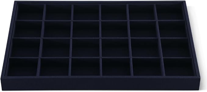 Linen 24 Grid Stackable Rings Earrings Display Tray, Brooch Ear Stud Cufflinks StorageTray, Jeweler Shop Counter Showcase Table Top Organizers, Makeup Table Drawer Insert Jewelry Tray