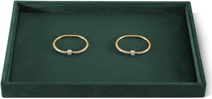 Velvet Stackable Jewelry Display Flat Tray For Ring Earring Necklace Bracelet, Bangle Pendant Storage Blank Plate, Shop Countertop Jewelry Dish Organizer (Green)
