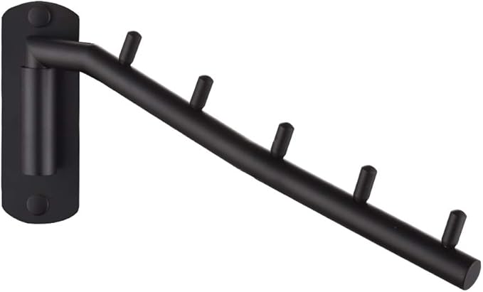 JQK Folding Clothes Hanger Rack, Stainless Steel Swing Arm Hook Holder, Clothing Hanging System Drying Closet Storage Organizer Matte Black Wall Mount, SHR100-PB