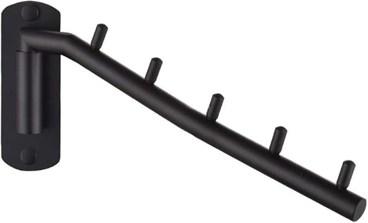 JQK Folding Clothes Hanger Rack, Stainless Steel Swing Arm Hook Holder, Clothing Hanging System Drying Closet Storage Organizer Matte Black Wall Mount, SHR100-PB