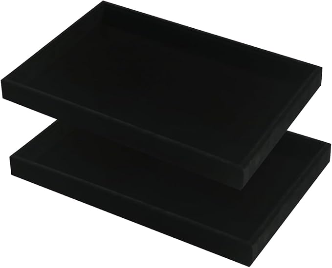 2pcs/Set Velvet Jewelry Tray, Grids Large Storage Tray for Bracelet Bangle Beads Display, Jewellery Organizer Box Tray for Home Drawer or Shop Store Selling Show (Black Velvet)