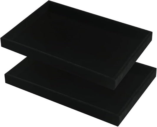 2pcs/Set Velvet Jewelry Tray, Grids Large Storage Tray for Bracelet Bangle Beads Display, Jewellery Organizer Box Tray for Home Drawer or Shop Store Selling Show (Black Velvet)