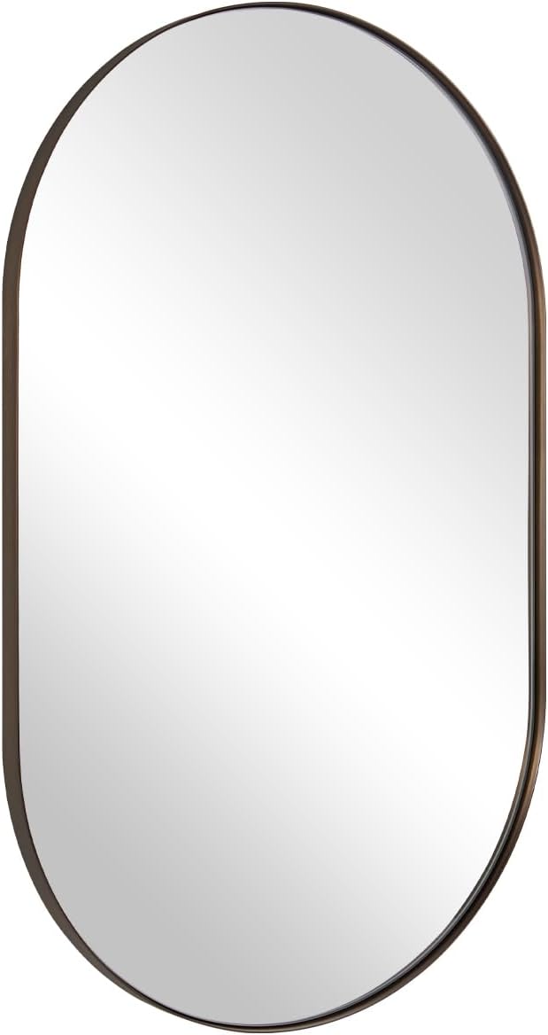 Andy Star Bronze Bathroom Mirror, 24x36 Brushed Bronze Oval Mirror, Oval Wall Mirror, Oval Vanity Mirror Metal Frame Deep 1’’ Hang Vertical or Horizontal