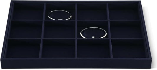 Linen 12 Grid Stackable Bangle Storage Tray, Bracelet Watch Display Tray, Jewelry Shop Counter Showcase Table Top Organizers, Makeup Table Drawer Insert Jewelry Tray