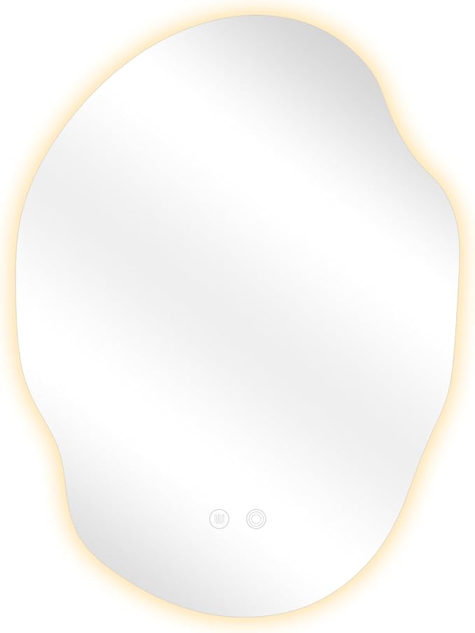 Asymmetrical Bathroom Mirror with Lights,Irregular LED Bathroom Vanity Mirror with Backlit,Anti-Fog,3 Colors and Dimmable Light with Memory,Hardwired Supported[Horizontal/Vertical] 30" H x 22" W