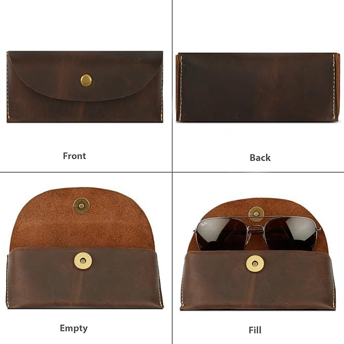 Leather Sunglasses Case Genuine Leather Eyeglass Case Soft Glasses Pouch Reading Glasses Case for Men & Women