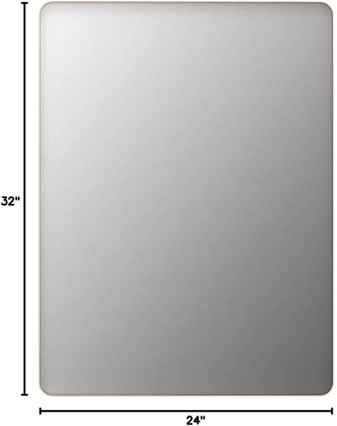 LOAAO 24X32 Inch Brushed Nickel Bathroom Mirror, Rounded Rectangle Silver Metal Frame Mirror, Brushed Nickel, Anti-Rust, Shatter Proof, Hangs Horizontally or Vertically