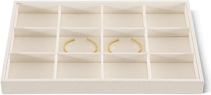 Linen 12 Grid Stackable Bangle Storage Tray, Bracelet Watch Display Tray, Jewelry Shop Counter Showcase Table Top Organizers, Makeup Table Drawer Insert Jewelry Tray