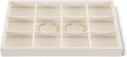 Linen 12 Grid Stackable Bangle Storage Tray, Bracelet Watch Display Tray, Jewelry Shop Counter Showcase Table Top Organizers, Makeup Table Drawer Insert Jewelry Tray