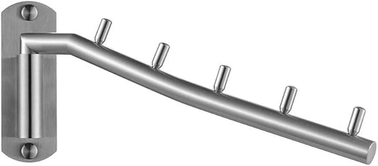 JQK Folding Clothes Hanger Rack, Stainless Steel Swing Arm Hook Holder, Clothing Hanging System Drying Closet Storage Organizer Brushed Finished Wall Mount, SHR100-BN