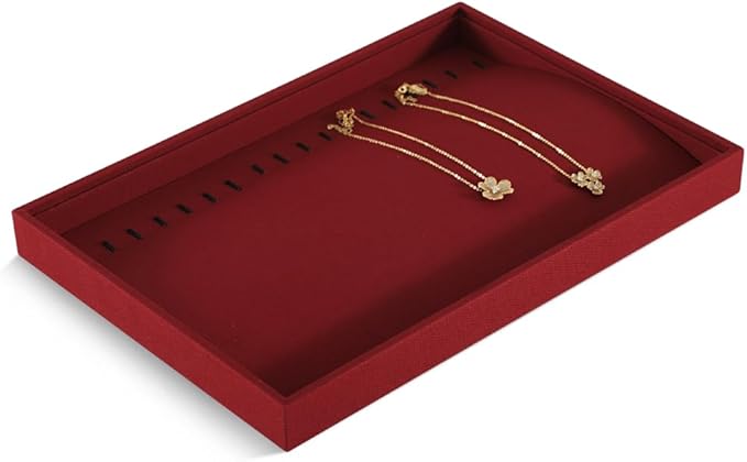 Linen Stackable Bracelet Necklace Storage Tray, Pendant Long Chain Jewelry Display Tray, Jeweler Shop Counter Showcase Table Top Organizers, Makeup Table Drawer Insert Jewelry Tray