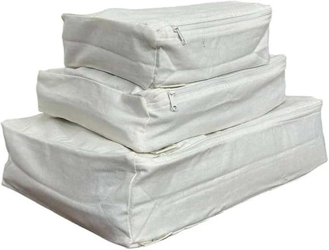 Packing Cubes Bag Pure Canvas Travel Organizers (10"x7"x3") with Durable YKK Zippers for Clothes, Shoes & Luggage Storage (Set of 3 (Small), Off-White)