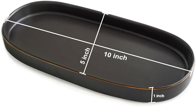 10x5 Bathroom Vanity Tray, Oval Ceramic Decorative Perfume Candle Tray for Bathroom/Kitchen Counter, Black