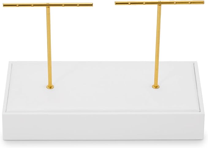 Jewelry Stand T-bar Earrings Holder White 2 Slot Earring Display Rack Leather