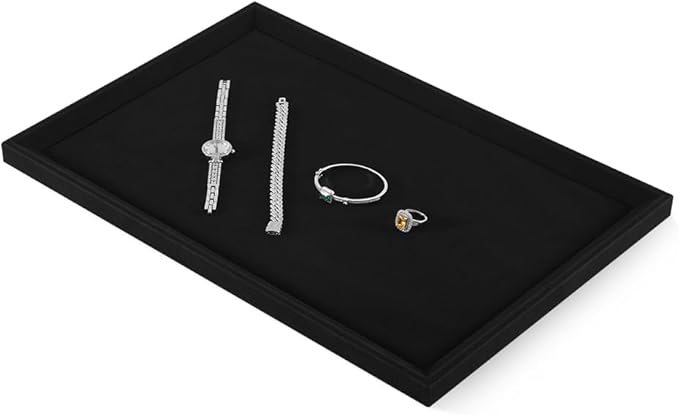 Stackable Jewelry Trays.Yinbeini Microfiber Tray,Premium Black Jewelry Flat Trays.Velvet Jewelry Tray For Watch,Necklace,Ring