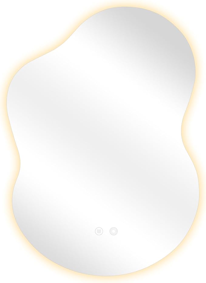 Asymmetrical Lighted Mirror for Bathroom,Modern LED Vanity Mirror with Backlit,Fog-Free,Tri-Color Dimmable Lighting with Memory Function,Hardwire Ready [Horizontal/Vertical] 35" H x 25" W