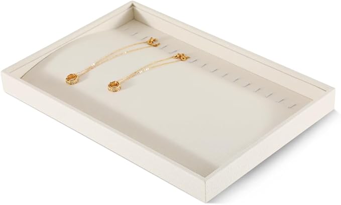 Linen Stackable Bracelet Necklace Storage Tray, Pendant Long Chain Jewelry Display Tray, Jeweler Shop Counter Showcase Table Top Organizers, Makeup Table Drawer Insert Jewelry Tray