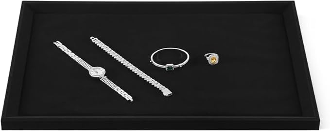Stackable Jewelry Trays.Yinbeini Microfiber Tray,Premium Black Jewelry Flat Trays.Velvet Jewelry Tray For Watch,Necklace,Ring