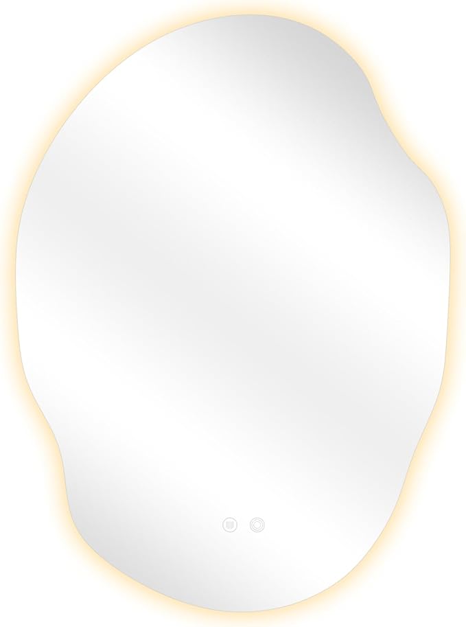Asymmetrical Bathroom Mirror with Lights,Irregular LED Bathroom Vanity Mirror with Backlit,Anti-Fog,3 Colors and Dimmable Light with Memory,Hardwired Supported[Horizontal/Vertical] 40" H x 30" W