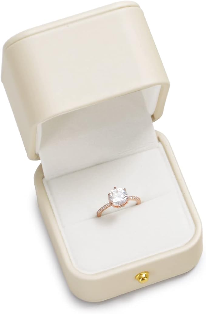 Oirlv Elegant White Ring Box Leather Engagement Ring Box Jewelry Gift Box for Wedding Proposal Velvet Interior Ring Case