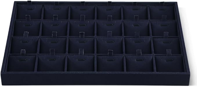 Linen Stackable Necklace Storage Tray, 24 Grid Pendant Display Tray, Jewellery Shop Counter Showcase Table Top Organizers, Makeup Table Drawer Insert Jewelry Tray