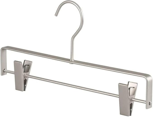 Premium Matte Silvery Aluminum Pants Clip Hanger 100 Pack, 12” Extra Smooth & Durable Metal Shirt Dress Aluminum Alloy Hanger,Clothing Support,Clothing Hang