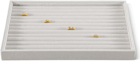 Velvet Ring Display Tray, Stackable Muilt Slot Rings Ear Stud Storage Tray, Drawer Insert Jewelry Accessories Organizers Plate (White)