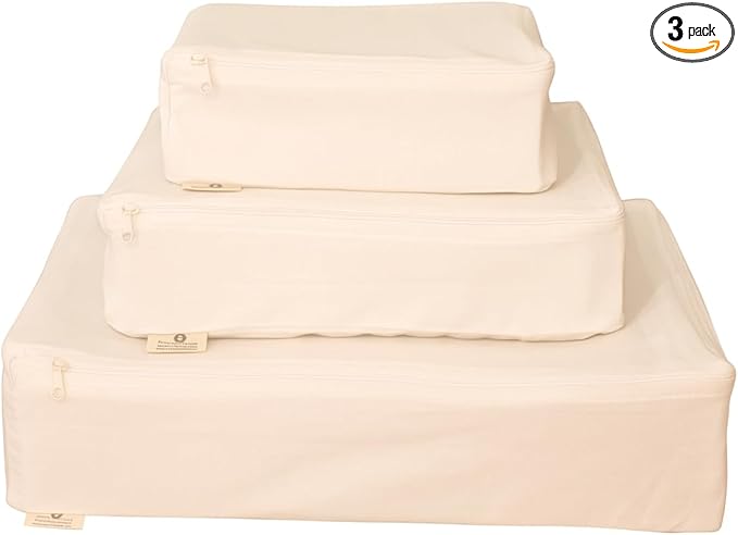 Packing Cubes Bag Pure Canvas Travel Organizers with Durable YKK Zippers for Clothes, Shoes & Luggage Storage (Set of 3 (1 Small, 1 Medium, 1 Large), Off-White)